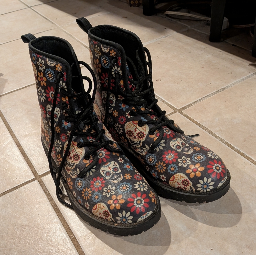 Sugar Skull Combat Boots